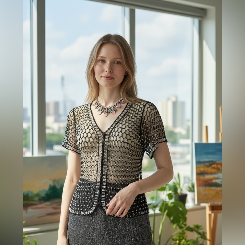 VENUS Black and Silver headed Knit Cardigan Size Small